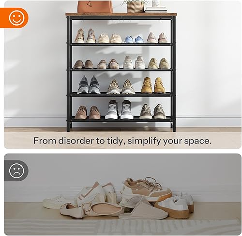 Miniatura 7 de HOOBRO Zapatero con 4 estantes de poliuretano, organizador de almacenamiento de zapatos de 5 niveles para armario y entrada, capacidad para 12-16