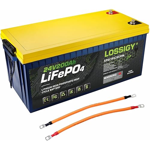 LOSSIGY 24V 200AH Deep Cycle Lifepo4 Lithium Battery with BMS, 10 Yrs Lifespan, Prefect for Golf Cart, RV, Trolling Motor, Solar, Marine.