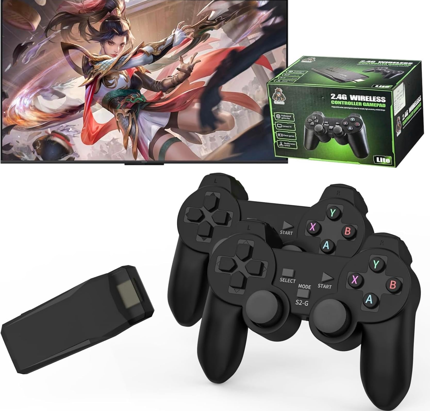 LINIREAU Retro Game Stick - Revisit Classic Games with Built-in 9 Emulators, 20,000+ Games, 4K HDMI Output, and 2.4GHz Wireless Controller for TV Plug and Play (64 G)