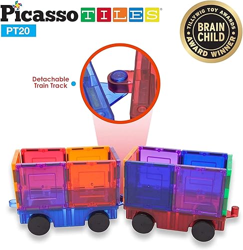 Miniatura 8 de PicassoTiles Figuras de aviones + 80 piezas de azulejos magnéticos de diamante + 2 piezas de automóvil, paquete de expansión magnético de 4 piezas