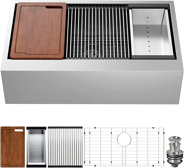 33 Inch Farmhouse Sink - TECASA 16 Gauge Single Bowl Workstation Stainle...