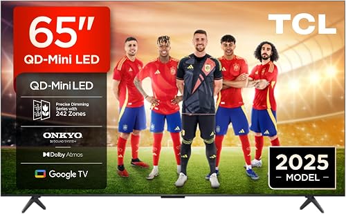 TCL 65Q6C Televisor 65 Pulgadas QD-Mini LED 4K Smart TV, 1000 nits, 144Hz Motion Clarity Pro, Onkyo 2.1, Game Master, FreeSync, Google TV, Dolby Vision IQ y Atmos          [Clase de eficiencia energética F]
