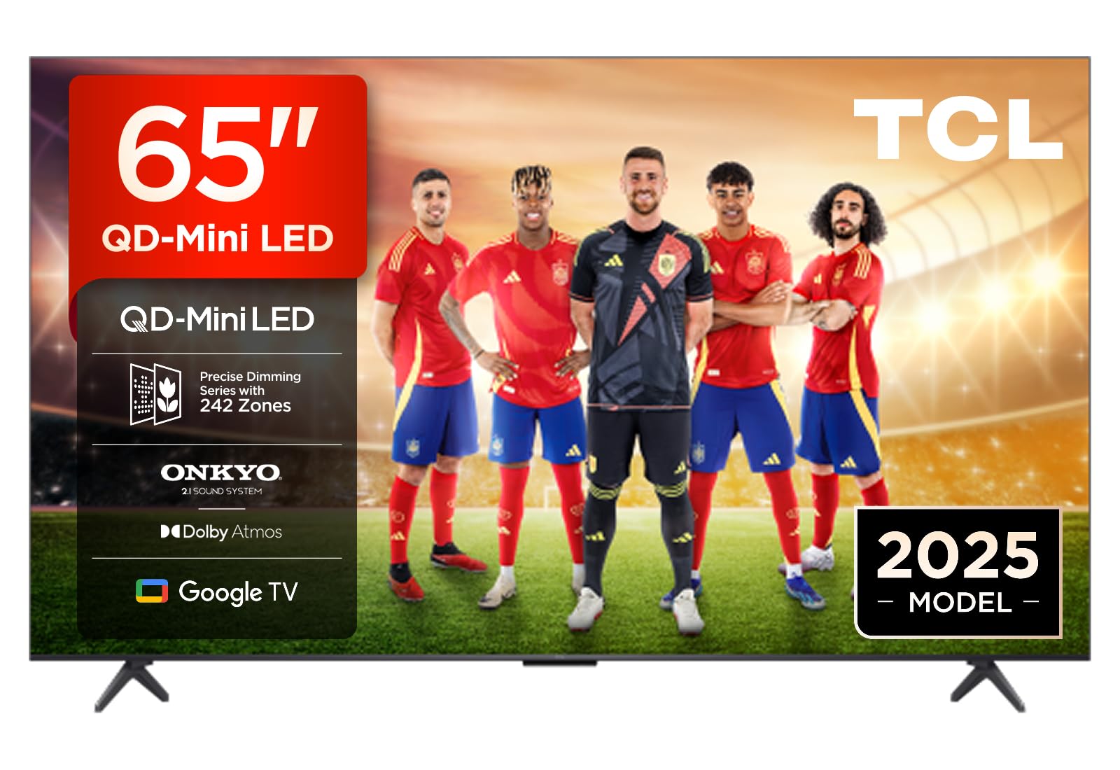 TCL 65Q6C Televisor 65 Pulgadas QD-Mini LED 4K Smart TV, 1000 nits, 144Hz Motion Clarity Pro, Onkyo 2.1, Game Master, FreeSync, Google TV, Dolby Vision IQ y Atmos