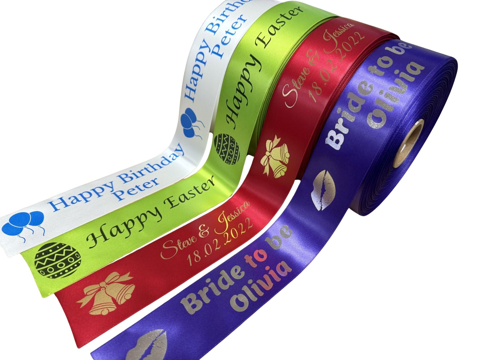 Personalised Printed Luxury Ribbon - 10mm, 15mm, 25mm, 38mm, 48mm or 100mm Width - Customised, Various Lengths, Ribbon & Text Colours - Ideal for Birthdays, Weddings, Christmas Etc (48mm Wide)
