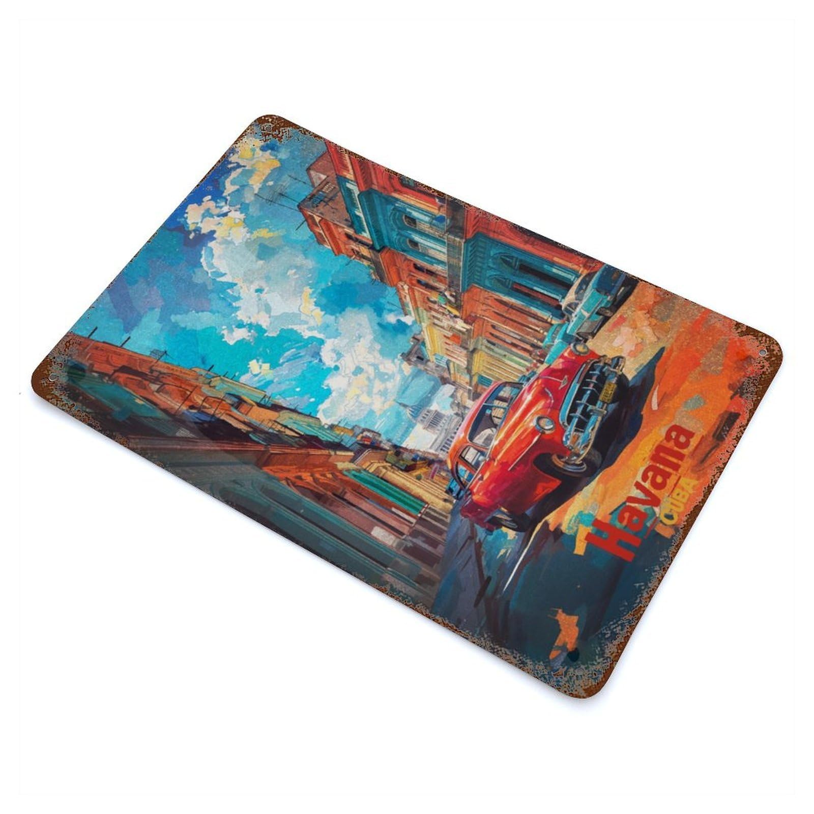 Rust Effect Havana Art Vintage Rust Metal Sign 11.8"x7.9", Classic Wall Plaque for Shed, Workshop And Garage Wall Decor
