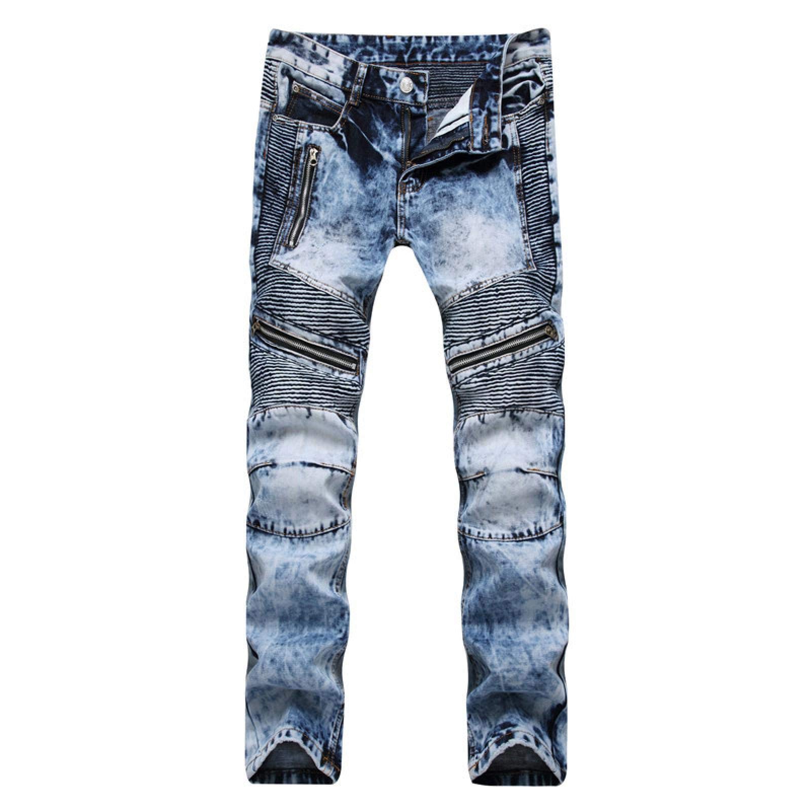 WQZYY&ASDCD Jeans Pantalon Herren Ripped Street Hip Hop Punk Stretch Bike Jeans Trendy Holes Straight Denim Hose