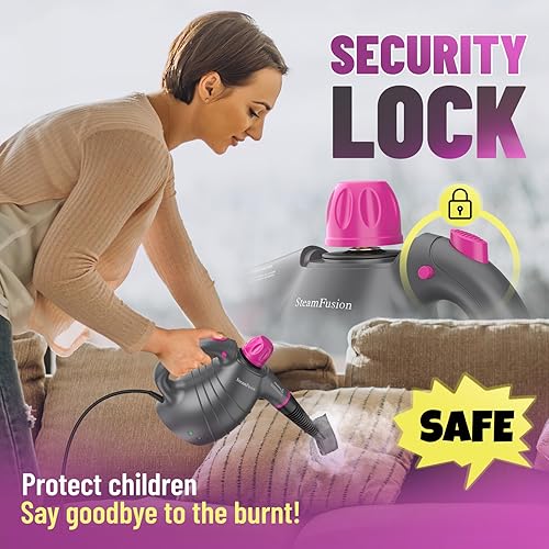 Pressurized Handheld Steam Cleaner with 10pcs Accessories&Safety Lock, Multi-Purpose Natural Deep Cleaning Steamer, Multi-Surface Steamer for Cleaning Home, Car, Upholstery, Grout and More