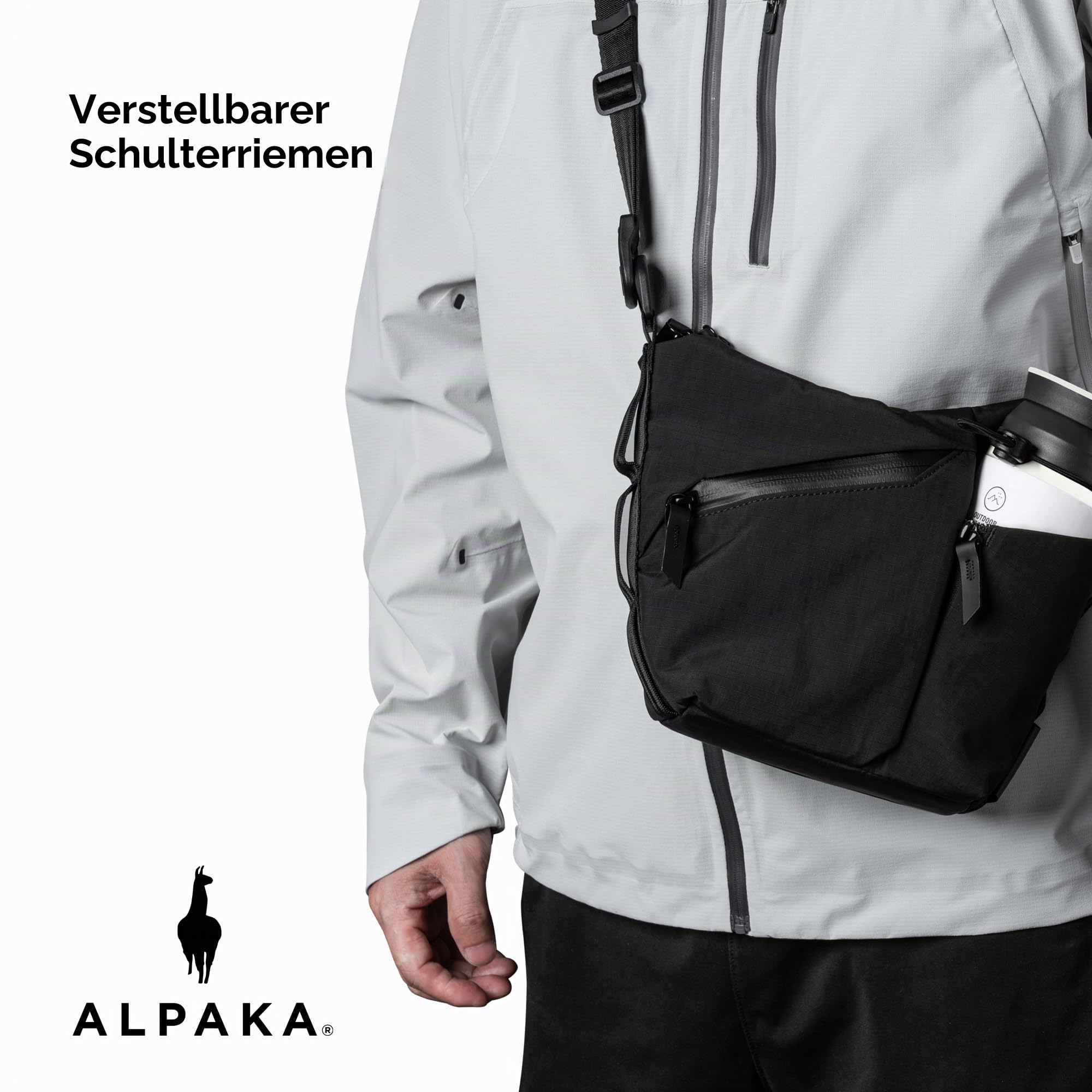 ALPAKA Flow Satchel 2L, EDC Umhängetasche, Handtasche mit Verstellbarem Schultergurt, Wasserabweisende Herrentasche für Arbeiten, Täglichen Gebrauch, Geeingnet für Herren und Damen