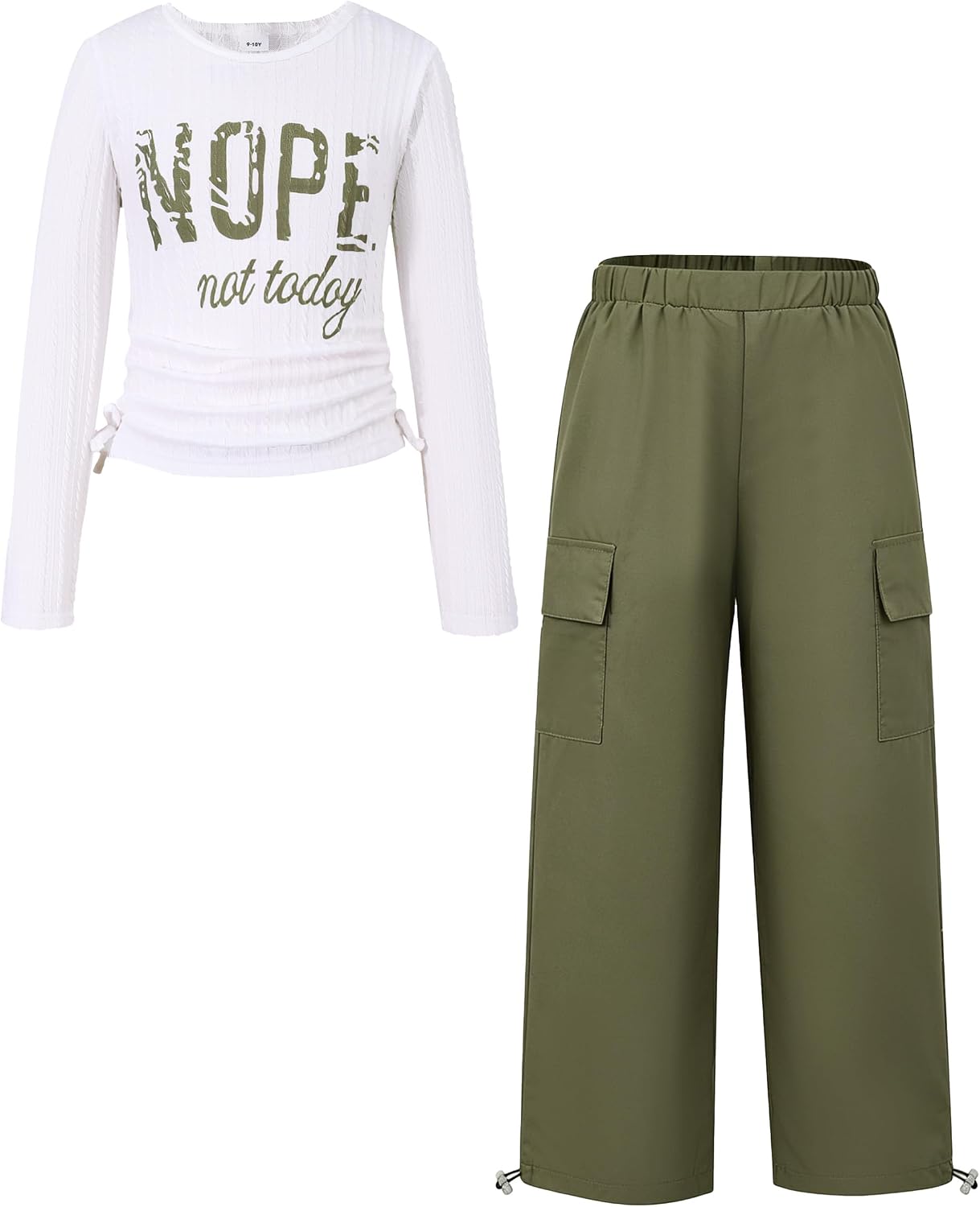 Girls Clothes Tween Girl Clothing Long Sleeve Ruched Drawstring Ribbed Knit Top Camo Cargo Pants Fall Winter Outfits