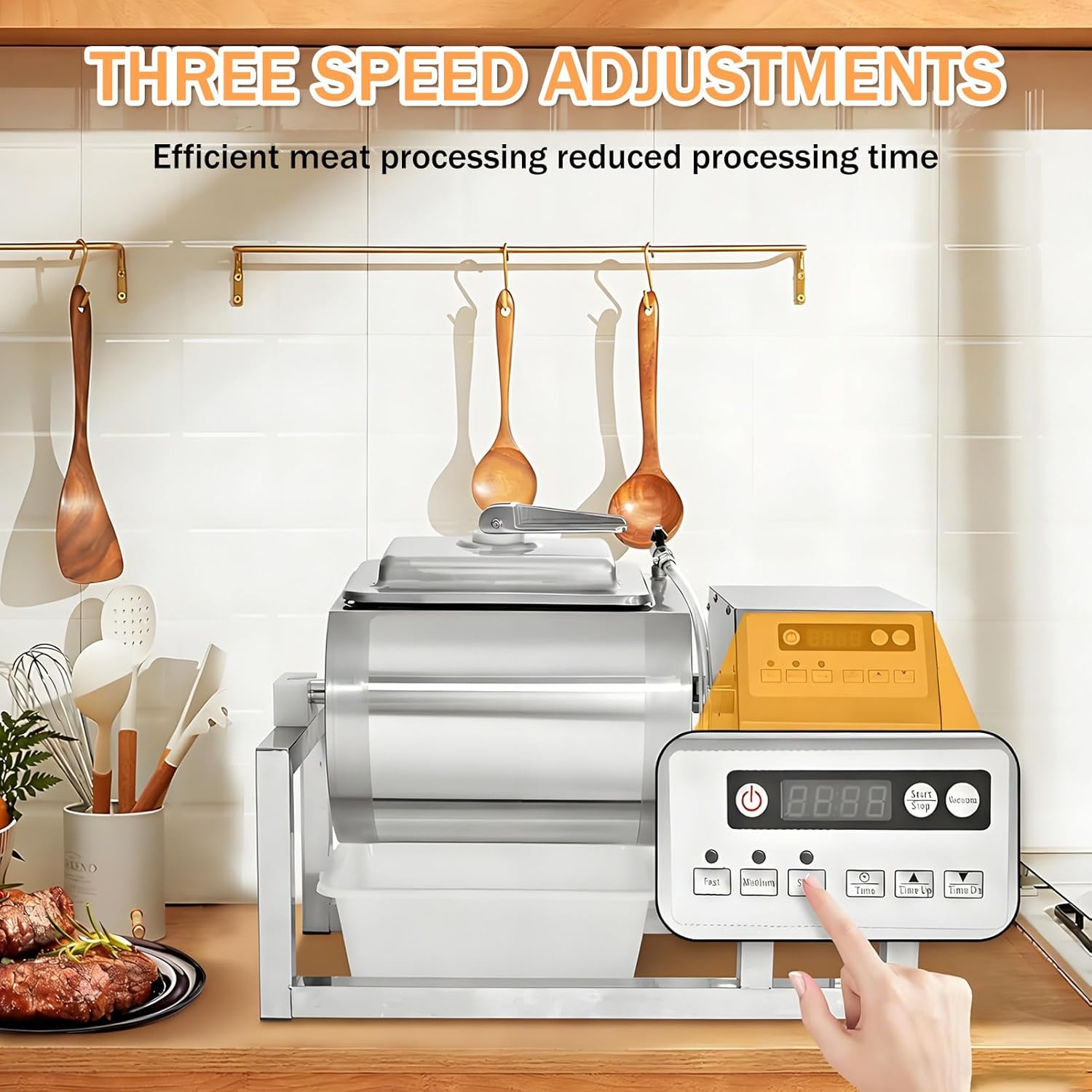 Automatic Vacuum Meat Tenderizer & Marinator 18L/45L,Stainless Steel Tumbler with Speed Control, Quickly Infuses Flavor into Beef, Pork, Chicken, and Plant-Based Proteins 18L/36LB-Vacuum