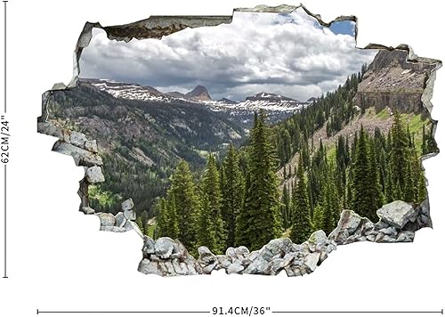 Miniatura 3 de Calcomanía de pared nacional con diseño de paisaje 3D de bosques de montañas de Estados Unidos, diseño de paisaje 3D, de PVC, divertido arte de
