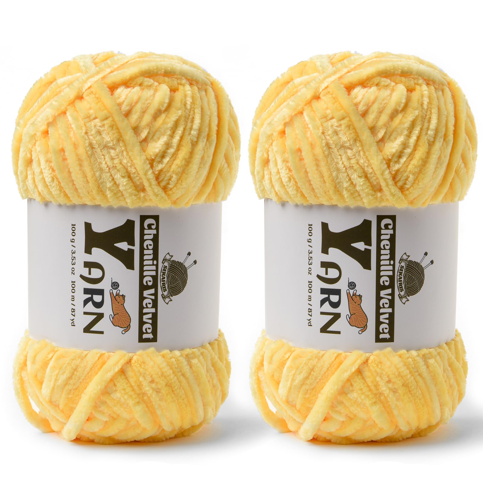 Chenille Crochet Light Yellow Yarn 2 Pack
