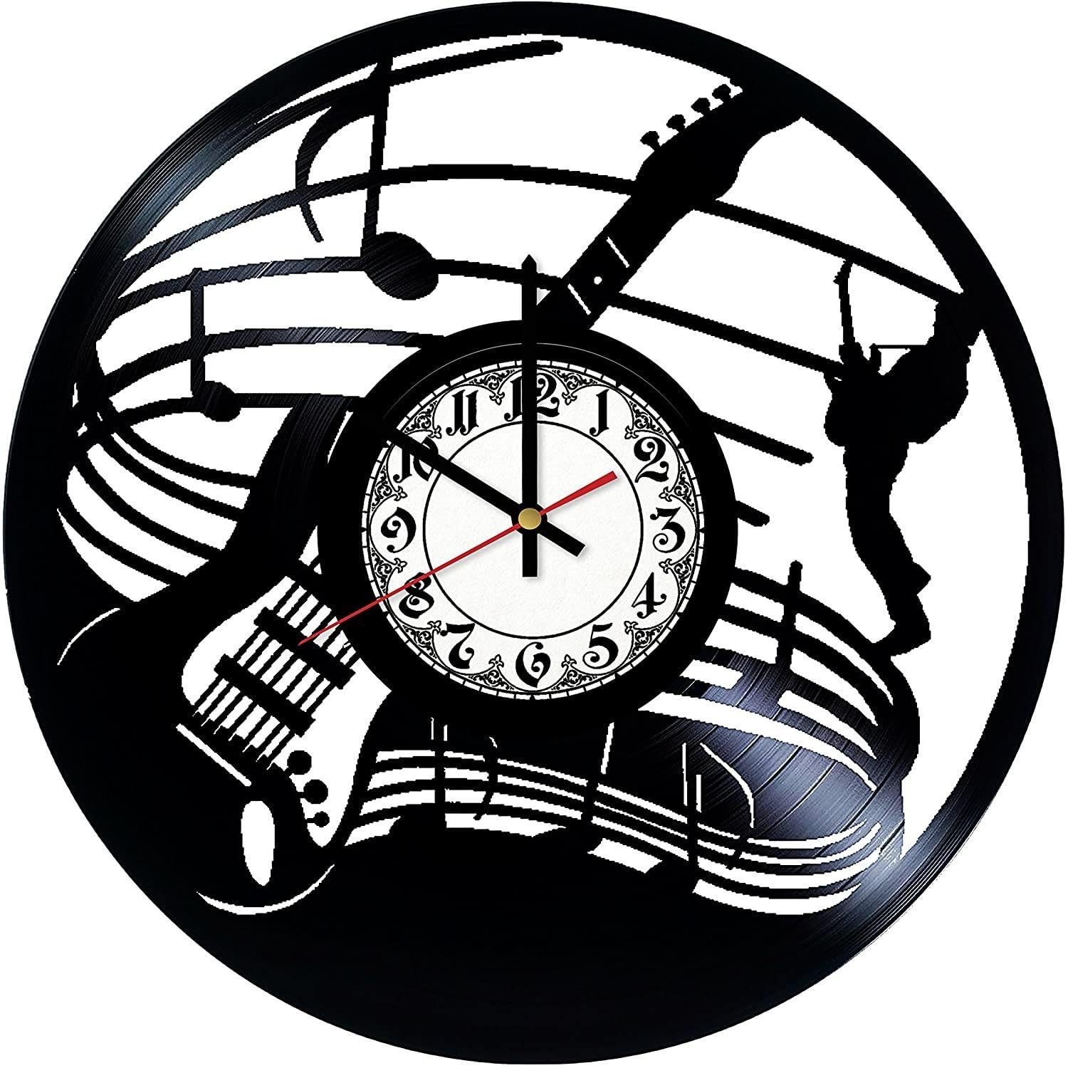 Horloge murale guitare électrique disque vinyle noir déco design moderne 3D chambre