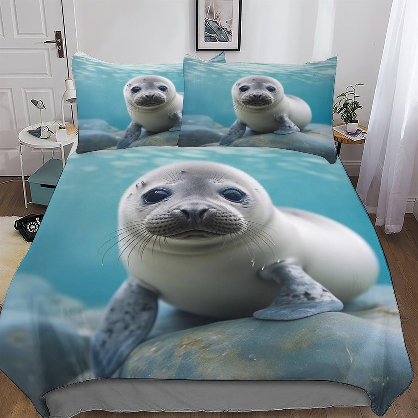 Llxxhh Boys Seal Bedding Set Duvet Cover With Pillowcase Soft Microfiber Comforter Cover 3Pcs For Girls And Teenagers Single(135X200cm)