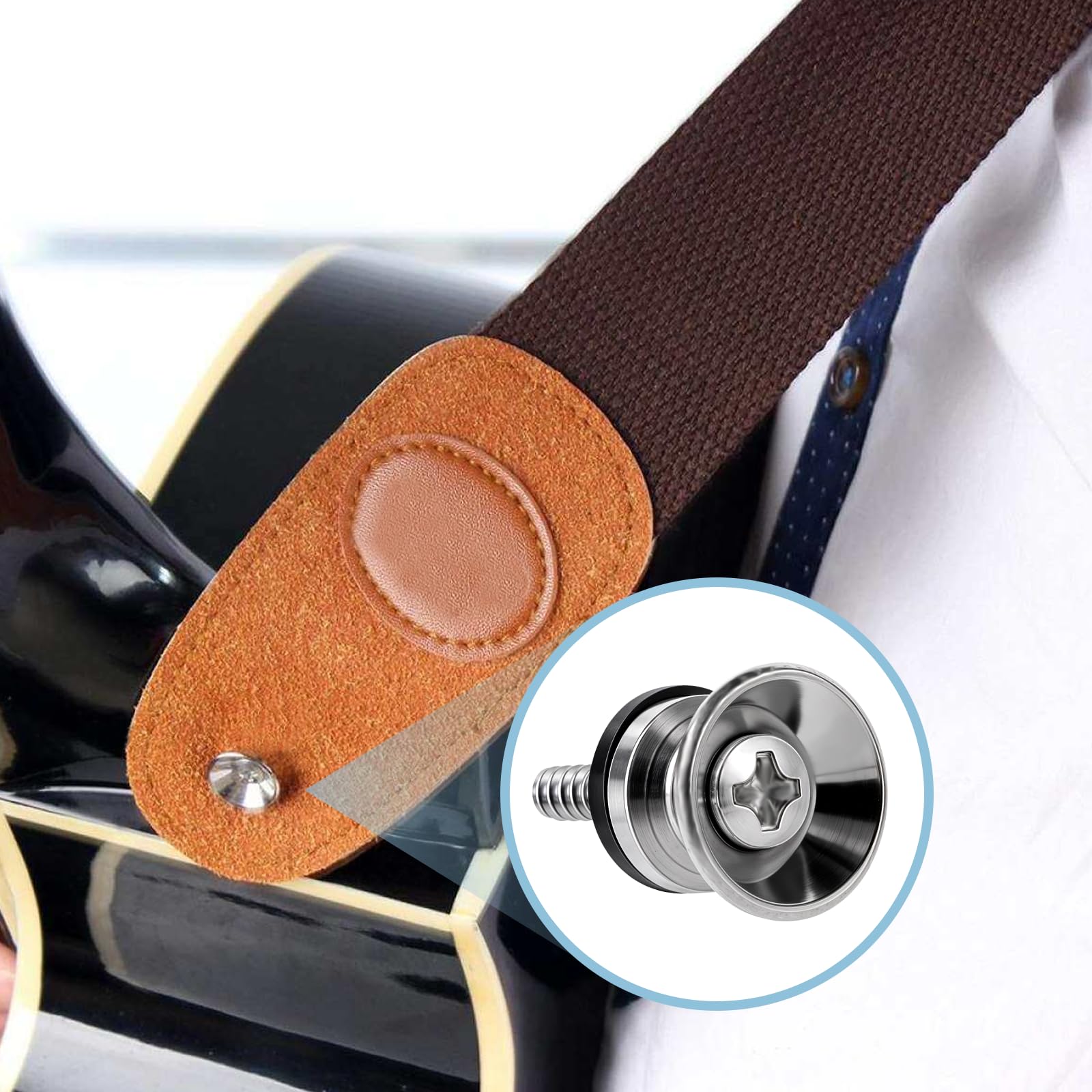 Ukulélé Lot 6 Boutons Sangle Guitare Métal Argenté - Avec Coussin Caoutchouc - Fixation Complète Accessoire Guitare Basse Ukulélé Lot 6 Boutons Sangle Guitare Métal Argenté - Avec Coussin Caoutchouc - Fixation Complète Accessoire Guitare Basse