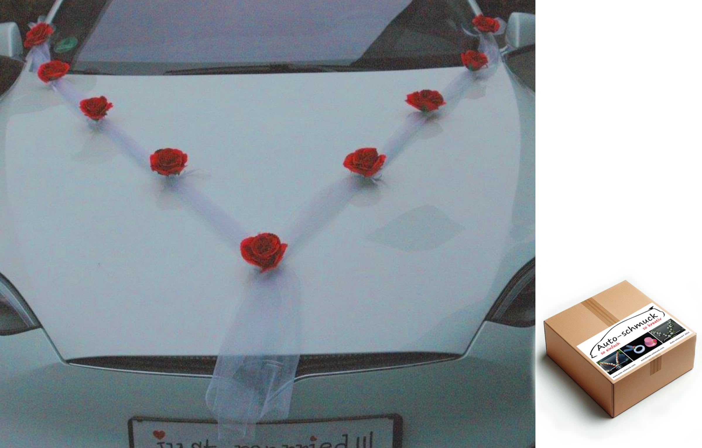 Auto-schmuck so einfach so kreativ SELBERDEKO Car Jewellery Bride Couple Rose Decoration Wedding Car Wedding Decoration Garland Car (Red)