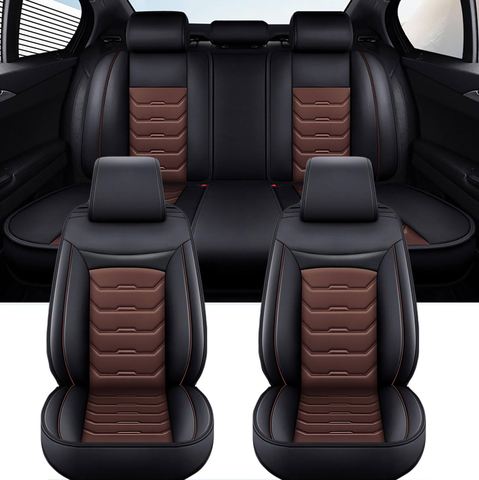 Autositzbezüge Für Volkswagen Golf 8 GTI TCR GTD GTE R, Sitzbezüge Auto Atmungsaktiv & Wasserdicht，PU Leder, Universell，Verschleißfest，Neues Modell(Black Brown)