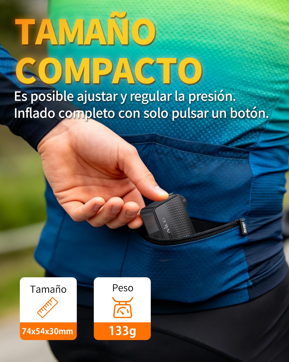 TOWILD A13 Bomba de Bicicleta Eléctrica con Manómetro, 130 PSI Bomba de Aire Portátil Compresor de Aire Recargable, Válvulas Presta y Schrader, Apagado Automático para Bicicleta de Montaña y Ciudad