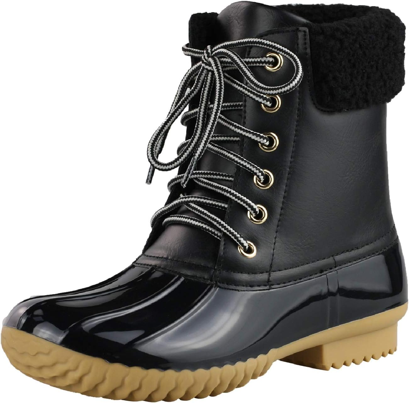 ShoBeautiful Women's Waterproof Rain Booties Duck Padded Mud Rubber Snow Lace Up Ankle Boots