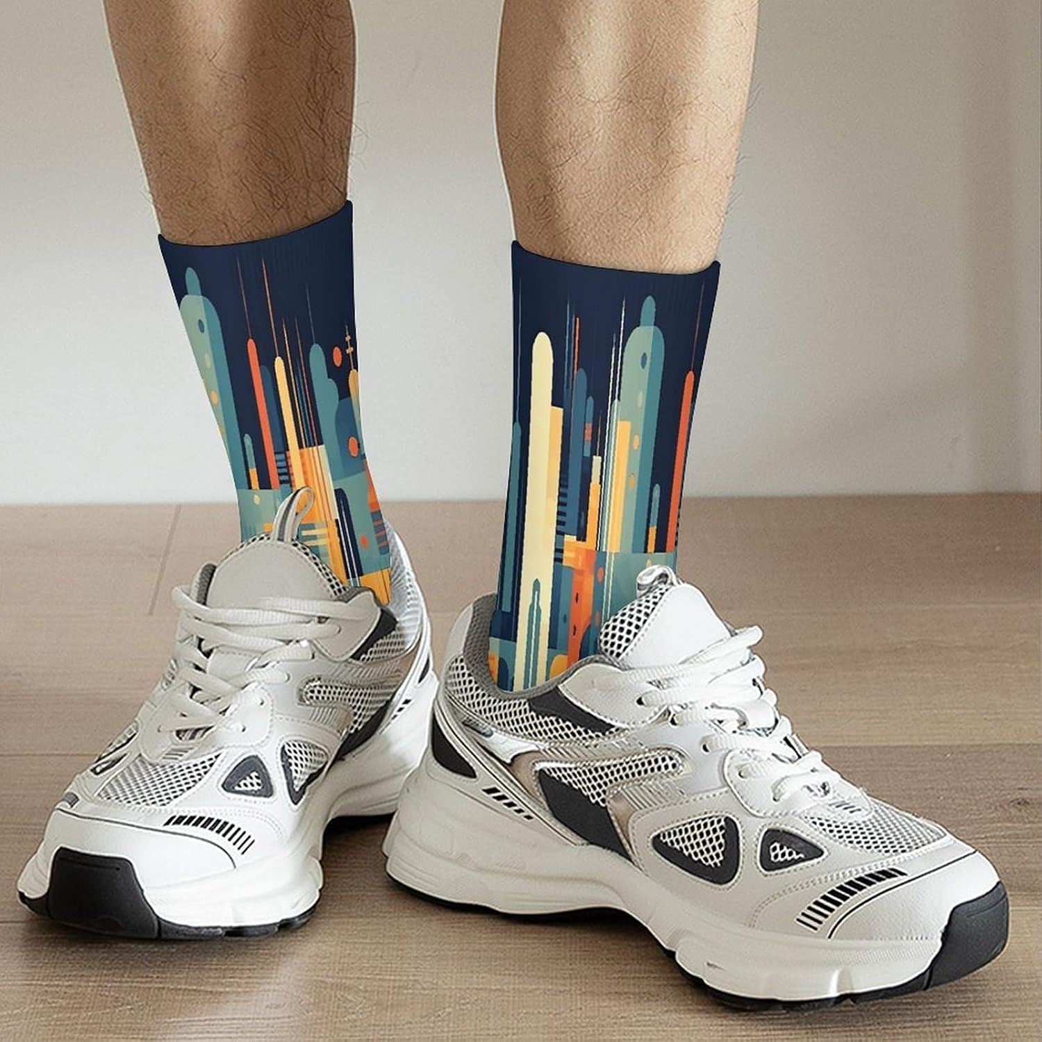 Geometric Shapes Pattern Crew Sock High Stocking Grippy Socks | Socks for Men & Women,Stockings-Long Thin Tube Sports, Breathable Soft Athletic for Nurses,Travel