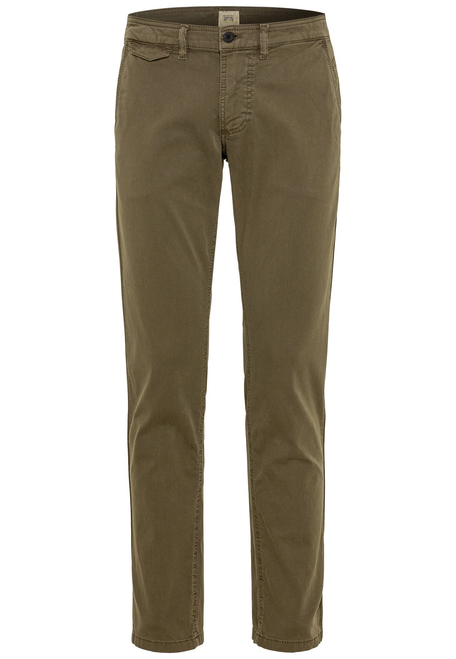 camel active Men's Slim Fit Madison Chino Classic Trousers, Olive Brown, 33 W/34 L