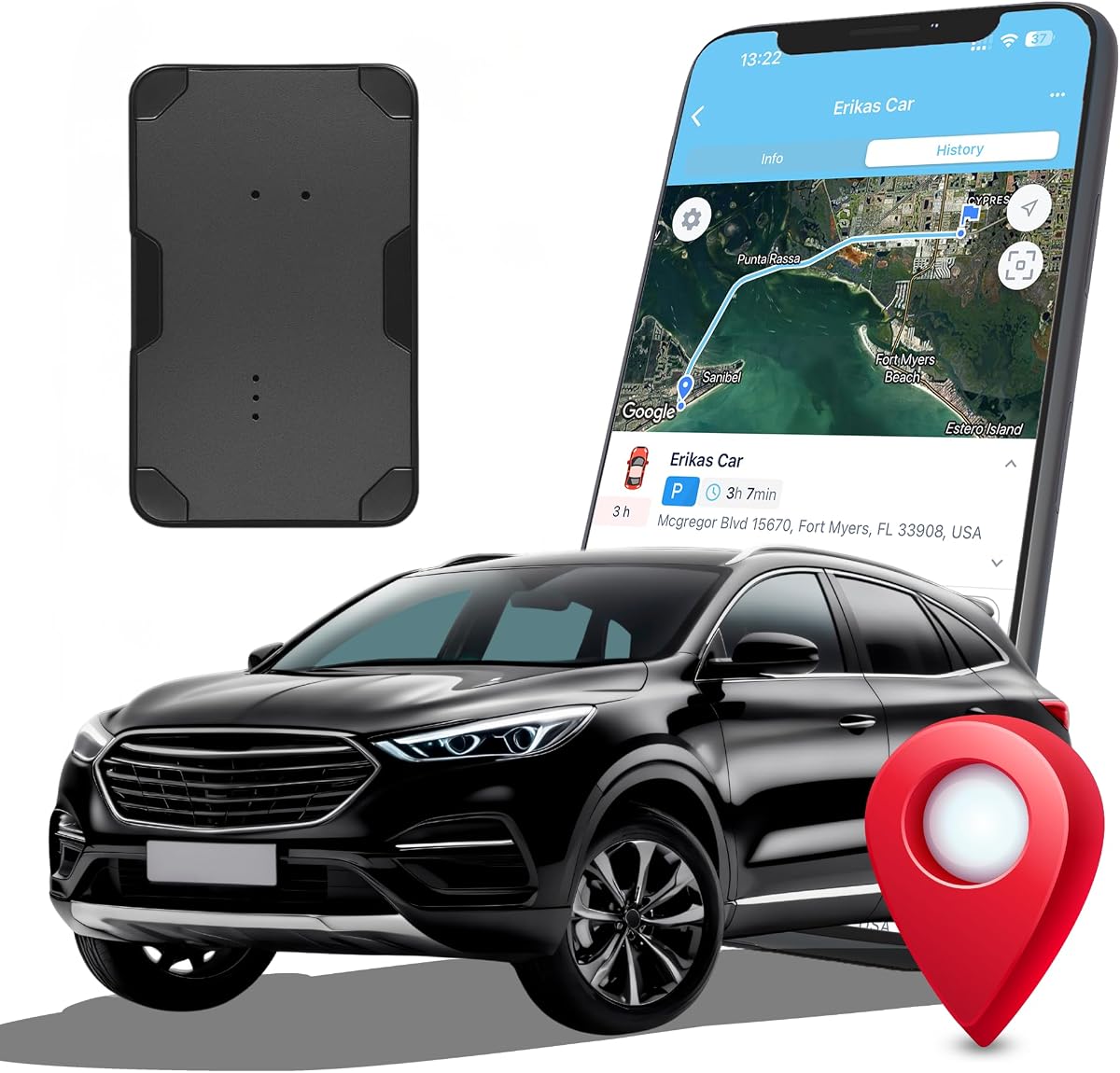 Magnetic Tiny GPS Tracker for Vehicles - 1 Month Rechargeable Battery, Small Hidden Real-Time Tracking Device - Waterproof GPS for Cars, Trucks & Assets - Subscription Required