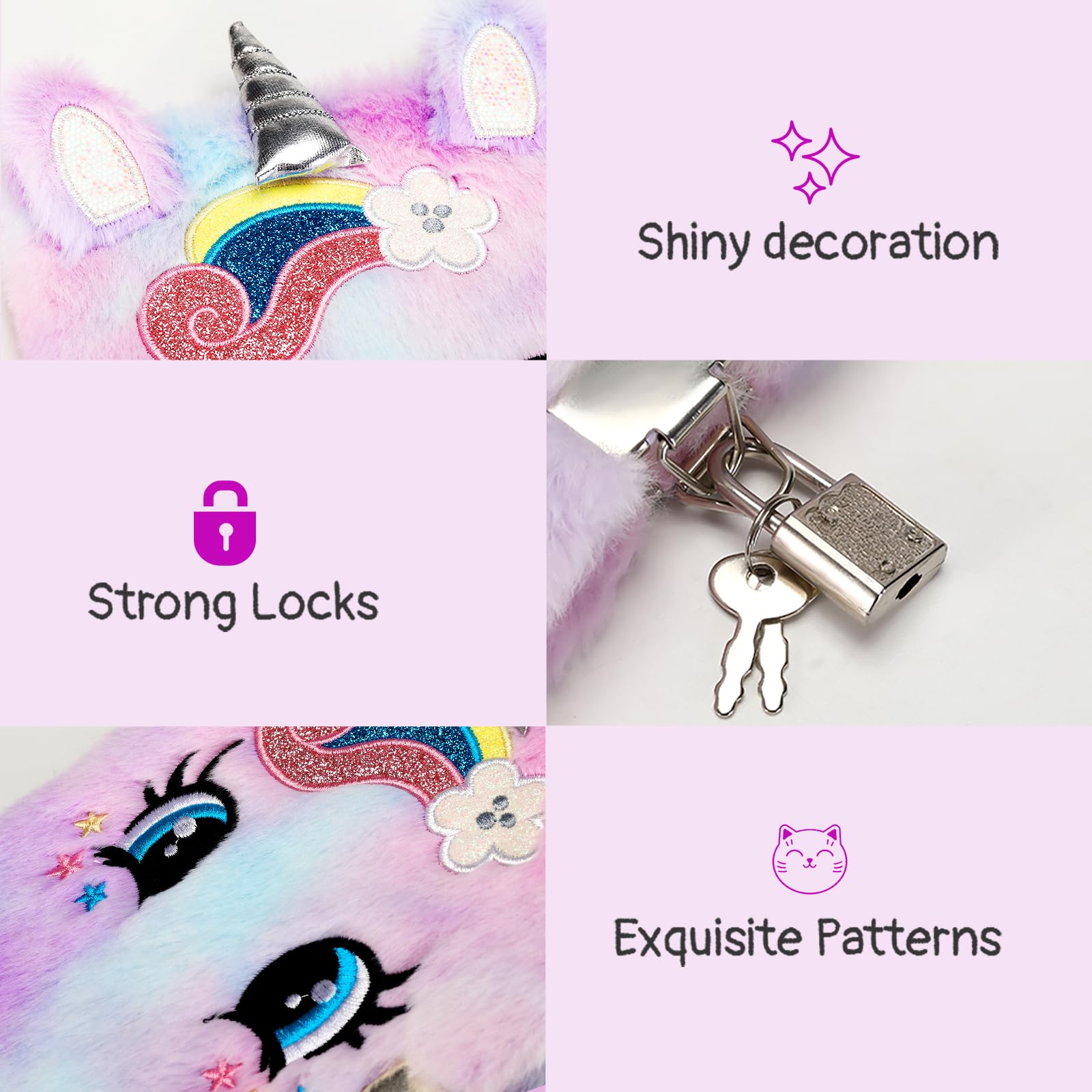 PESLNG Girl Diary with Padlock, Multicolored - Image 3