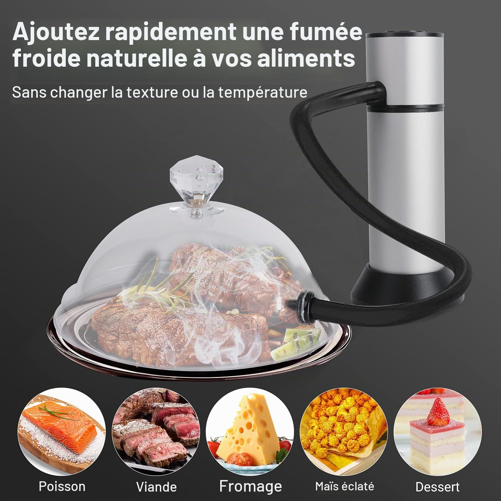 BORUIT Fumeur Portable Infusion Fumée Fraîche pour Améliorer Le Goût Smoke Fumeur Pistolet à Viande Fumée Pistolet Portatif avec des Copeaux De Bois pour La Nourriture, La Viande, Les Fromages