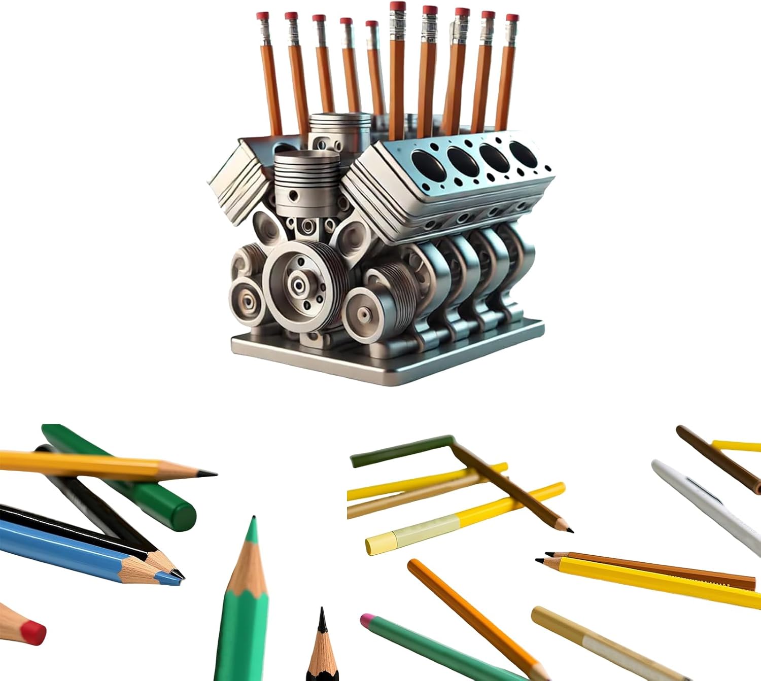 Pen Holder with V8 Engine,Engine Desk Organizer,Name Card and Pen Holder,Engine Block Desk Organizer, Car-Themed Office Accessory Gift for Enthusiasts, Desk Decor (B)
