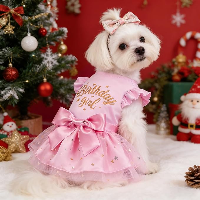 Vestido de Cumpleaños para Perro con Tutú y Moño Rosa Talla XXL miniatura 2