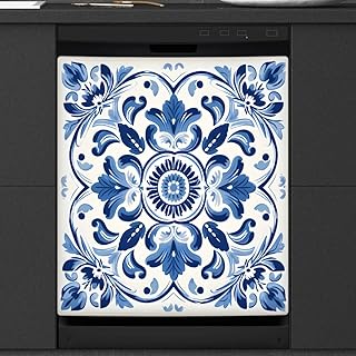 Dishwasher Magnet Cover Blue Ethnic Flower Paisley Reusable Dishwasher Magnetic Cover Sticker Decorative Dish Washer Door Cover Panel for Home Kitcen Appliance