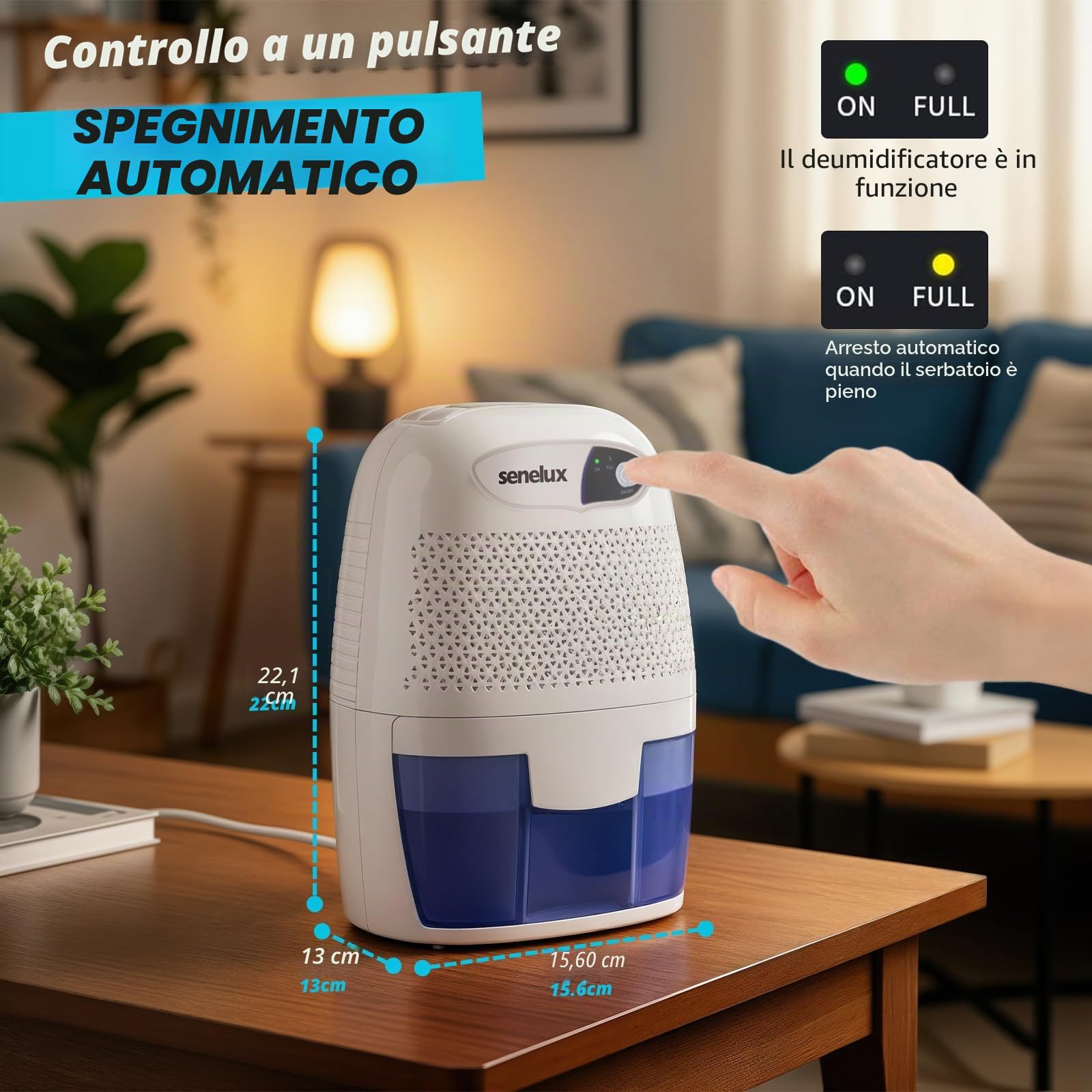 Senelux Potente mini deumidificatore portatile da 500 ml, piccolo deumidificatore efficiente e stabile, umido per la casa, assorbitore di umidità portatile per piccole stanze, bagno, cantina, da letto