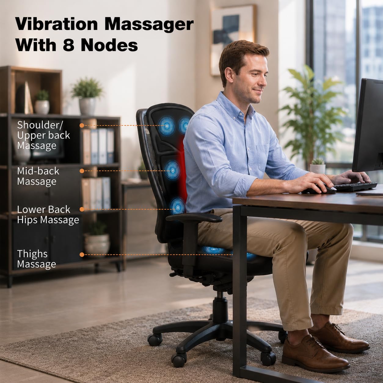 Vibration Rückenmassagegerät für Stuhl mit Wärme, Rückenmassagepad für Liege mit 8 Vibrationen, Sitzkissen für Senioren, Büroangestellte & Familie, Müdigkeit & Schmerzlinderung im Büro, Zuhause
