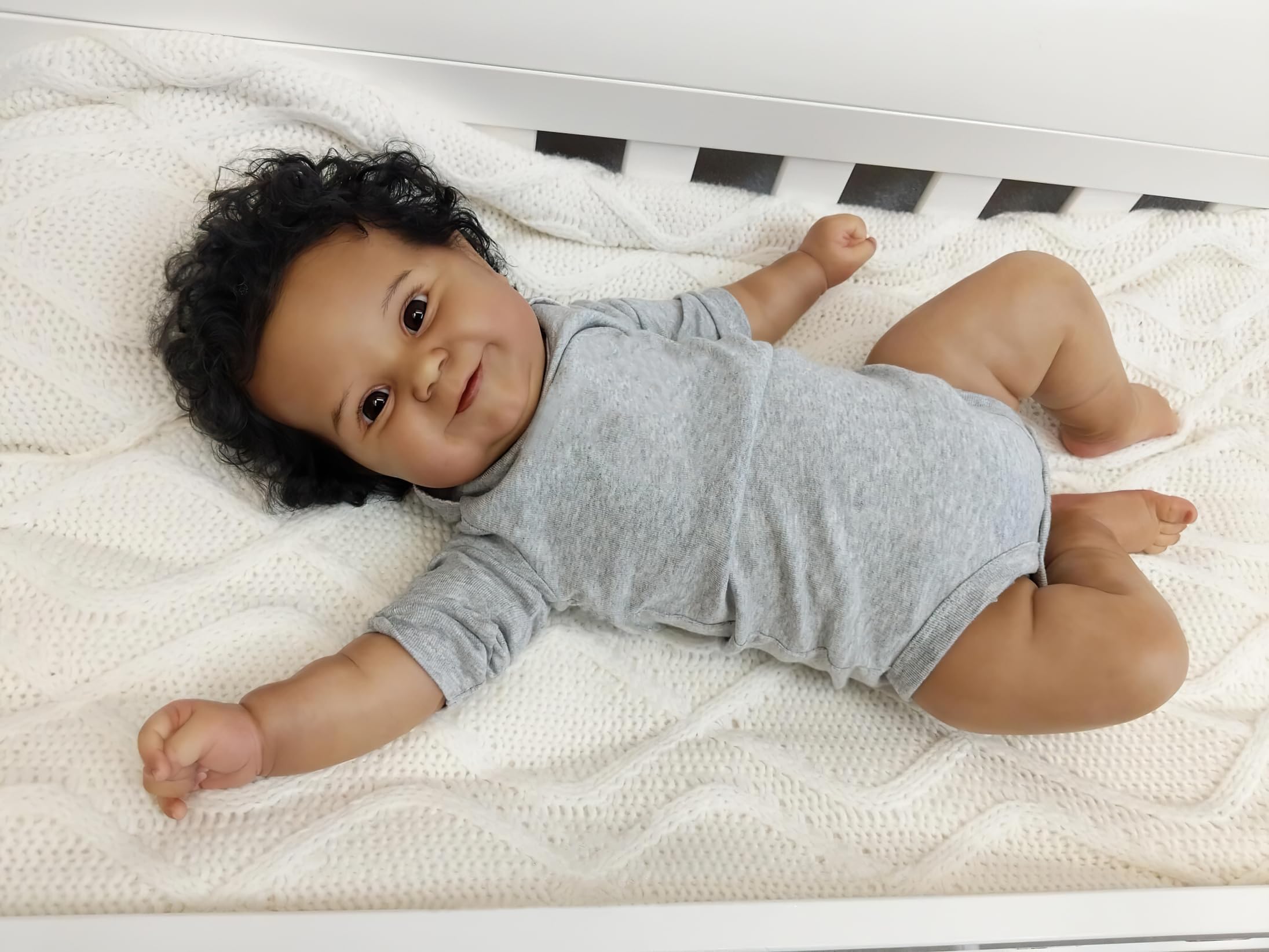 TERABITHIA 24 Inch African American Reborn Baby Doll - Realistic Newborn With Rooted Hair