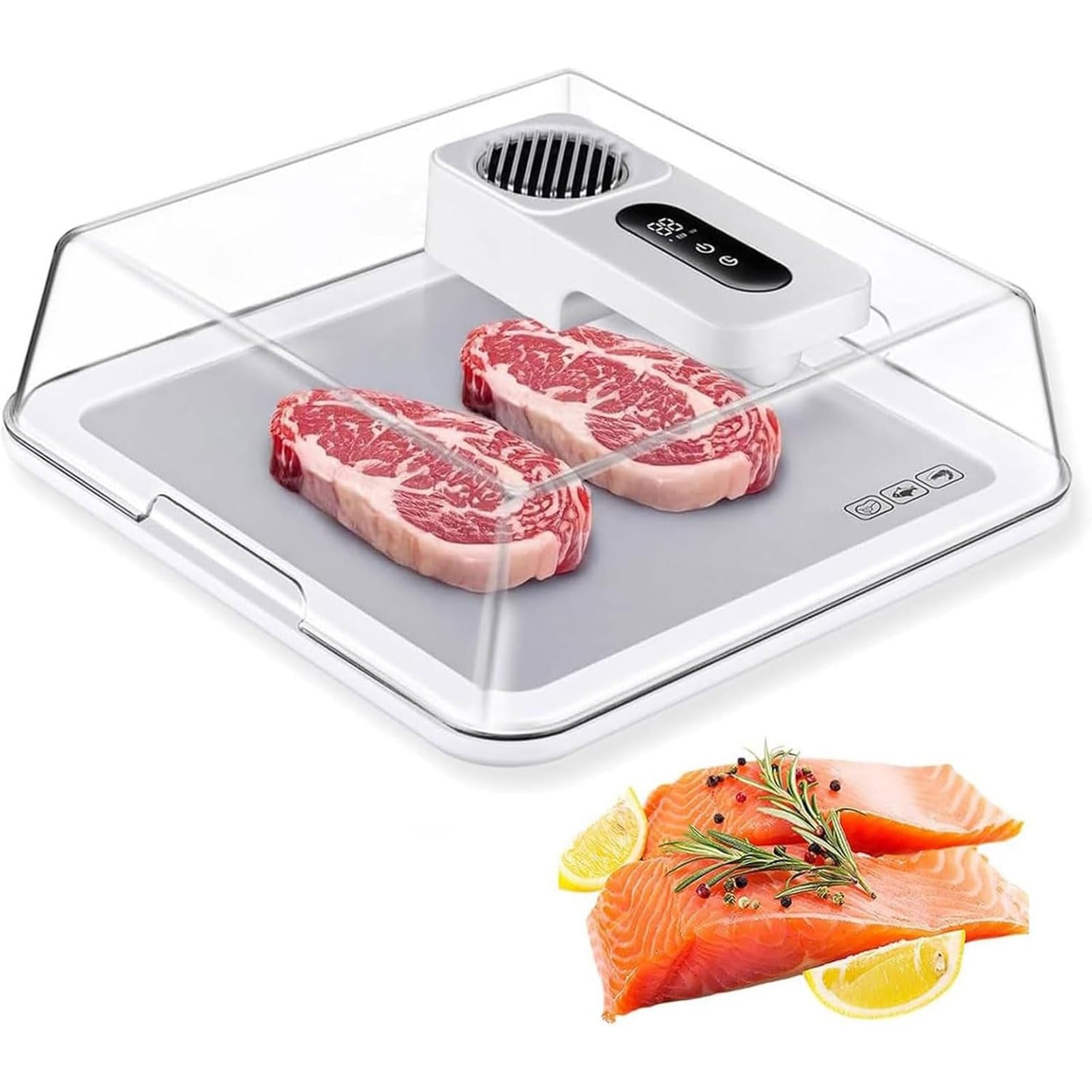 FHRKA Electric Thawing Board with Visual Lid,Quick Defrosting Tray for Frozen Meat,Rechargeable Meat Defrosting Tray,Airflow Technology