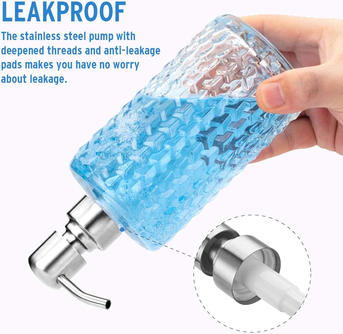 AmazerBath Soap Dispenser, 2 Pack Glass Soap Dispenser, 13.5 Oz Hand Soap Dispenser with Pump Stainless Steel, Bathroom Soap Dispenser Bottle for Liquid Lotion, Soap Dispenser for Kitchen Sink