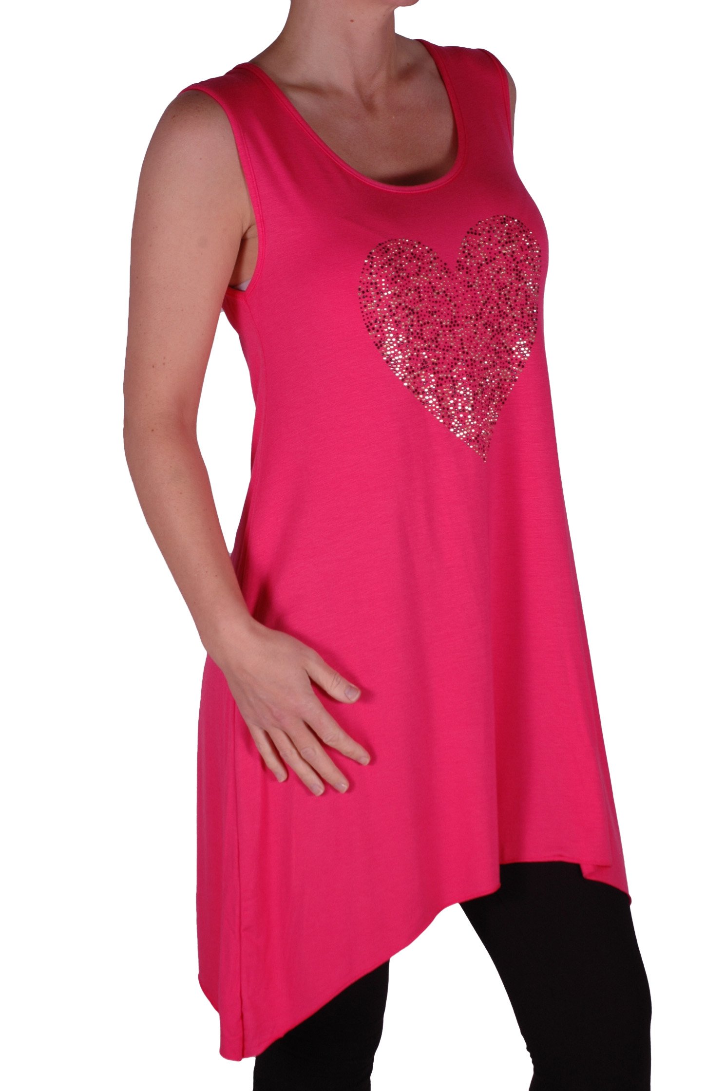 Eye Catch Plus - Ladies Heart Studded Longline Womens Vest Top Coral Size 20