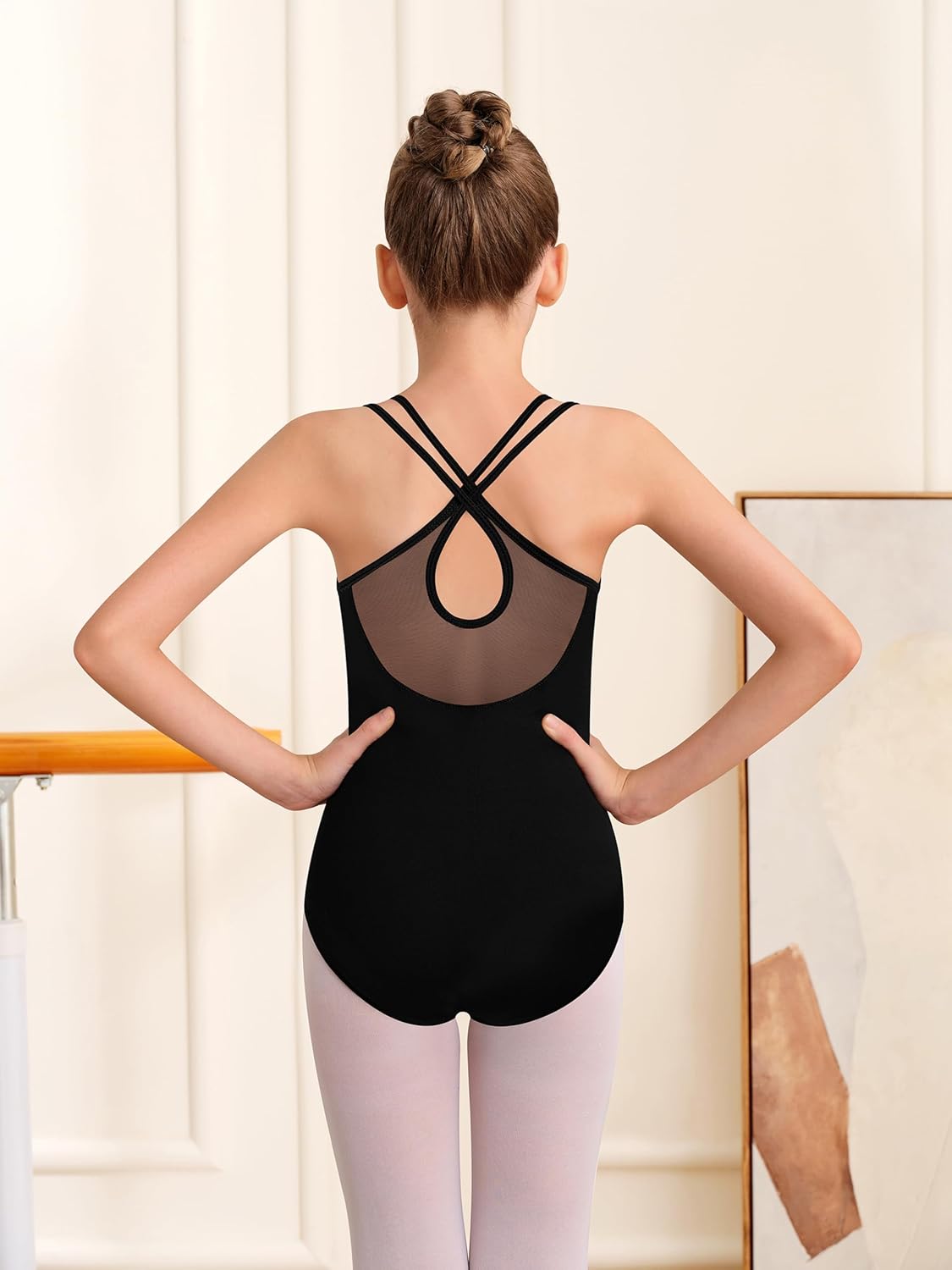 Girls Dance Ballet Leotard Mesh Cap Sleeve,Cute V-Shaped Mesh Back - Image 4