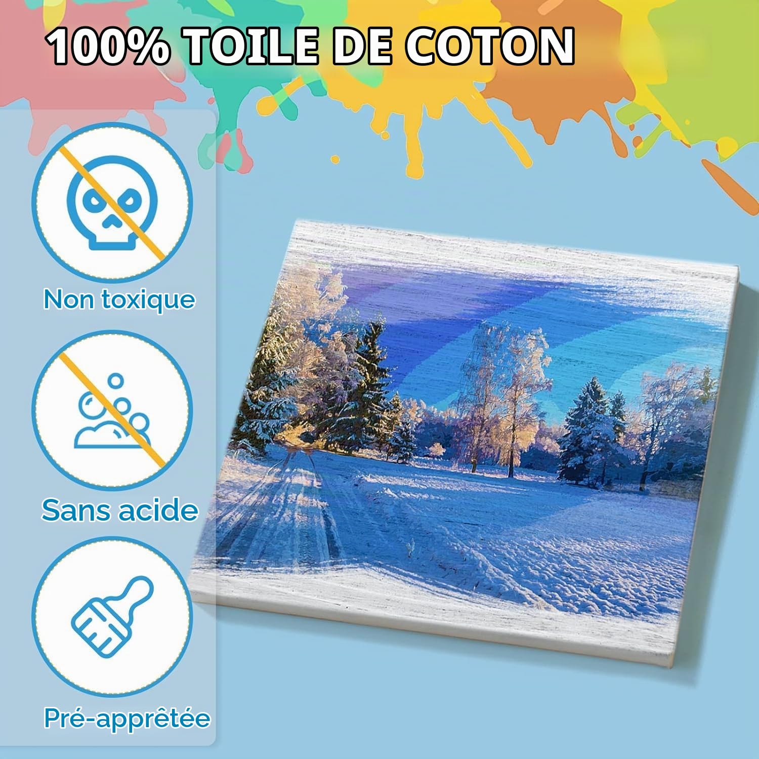 Lot de 50 Toile à Peindre 10x10cm,Coton Toile Vierge Pré-Étirée,pour peinture adolescents art enfants bricolage huile acrylique