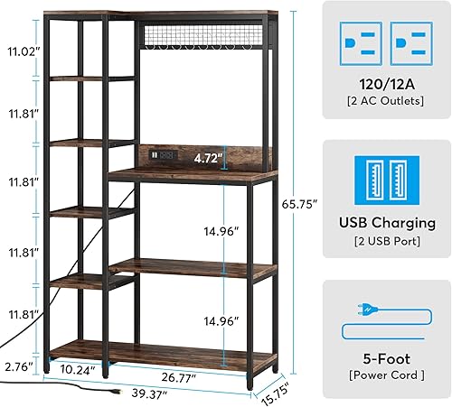 Miniatura 6 de LITTLE TREE Estante para hornear de cocina con tomas de corriente organizador de estante de cocina independiente soporte para horno de microondas
