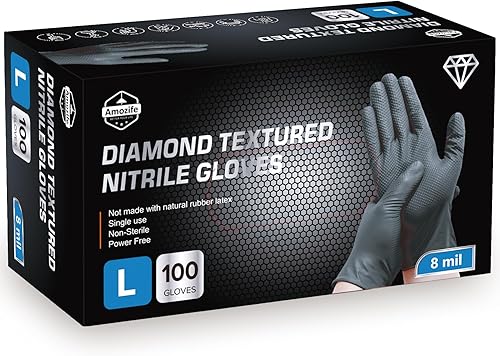 Amozife 8 Mil Disposable Nitrile Industrial Gloves with Raised Diamond Texture, Powder & Latex Free, Tear Resistant