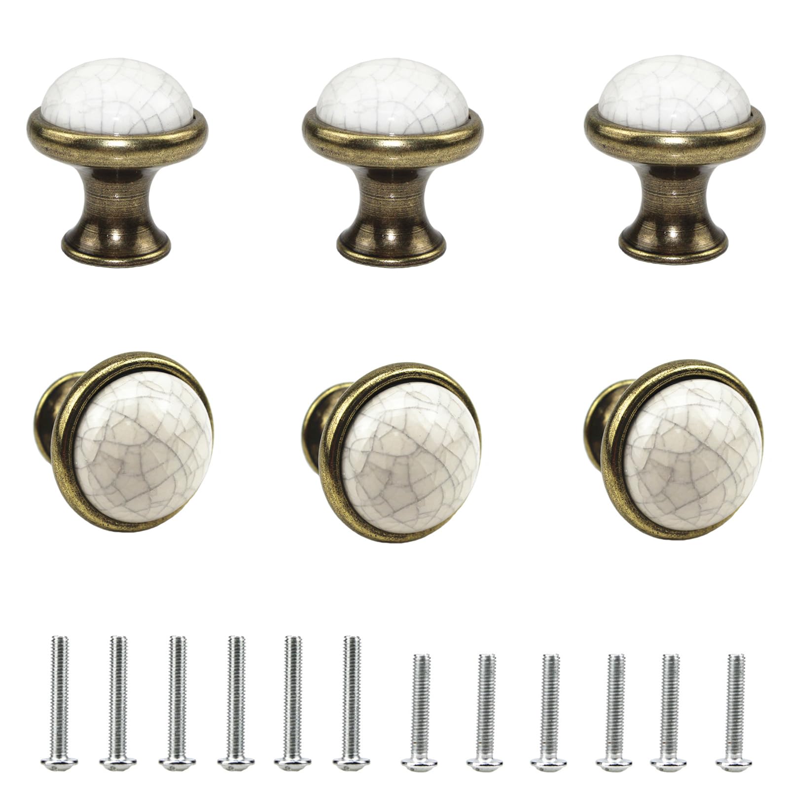 Gad2go 6Pcs Cabinet Knob Vintage Ceramic Drawers Knobs 34mm Round Knob Pull Handle for Furniture Kitchen Cabinet Cupboard Drawer
