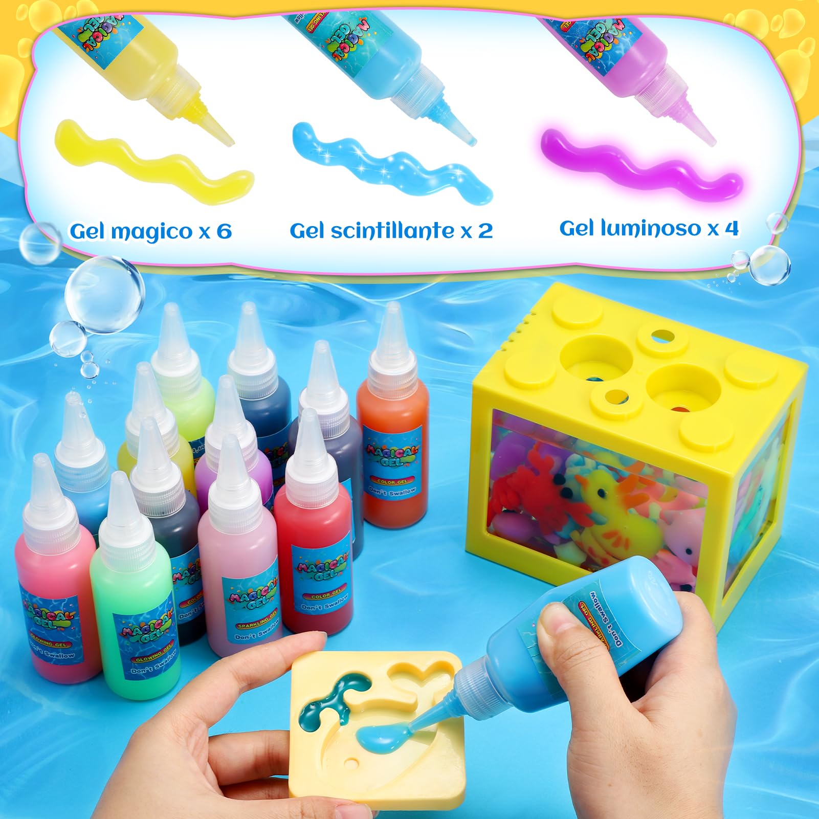 Gel Magico per Creare Folletti d'acqua, Giochi Bambini 5 6 7 8 9 Anni Regalo Bambina 4-10 Anni Giochi da Spiaggia Giardino Natale Regalo Bambina Giochi Creativi Magic Jelly Colori per Bambini Creare