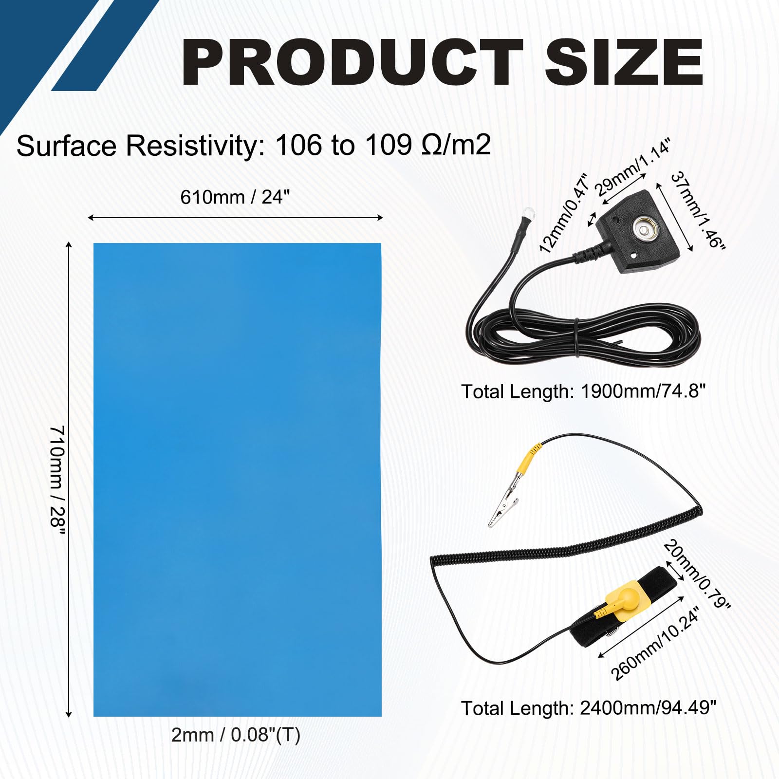 MECCANIXITY Zestaw mat antystatycznych z nadgarstkiem ESD i przewodem uziemiającym, 61 cm x 71 cm, mata lutownicza ESD PVC do naprawy telefonu, elektroniki, domu, komputera, modernizacji, błękitna
