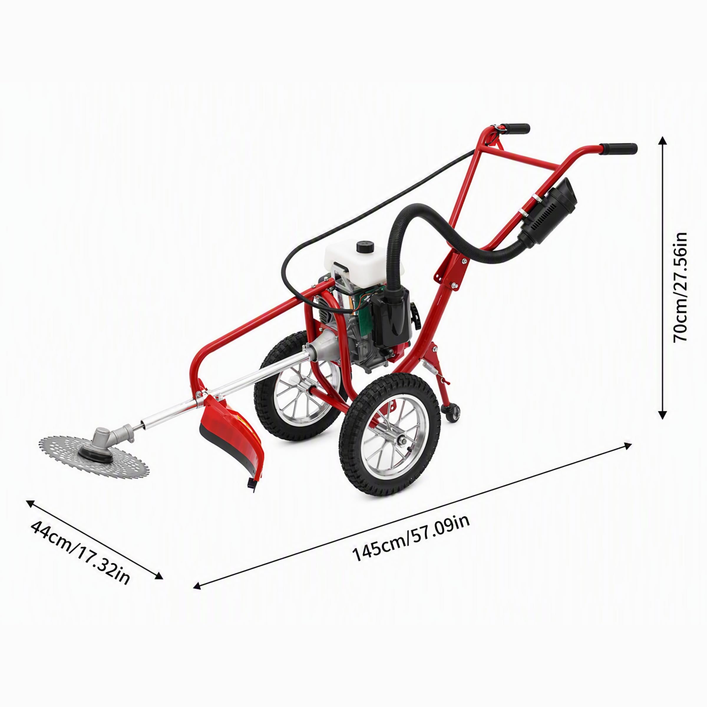 Cortador de cepillo de gasolina de 4 tiempos, 63 cc, 4 caballos de fuerza, recortadora de césped de gasolina, 3 en 1, microcultivadores de empuje manual con ruedas para desmalezar, arar