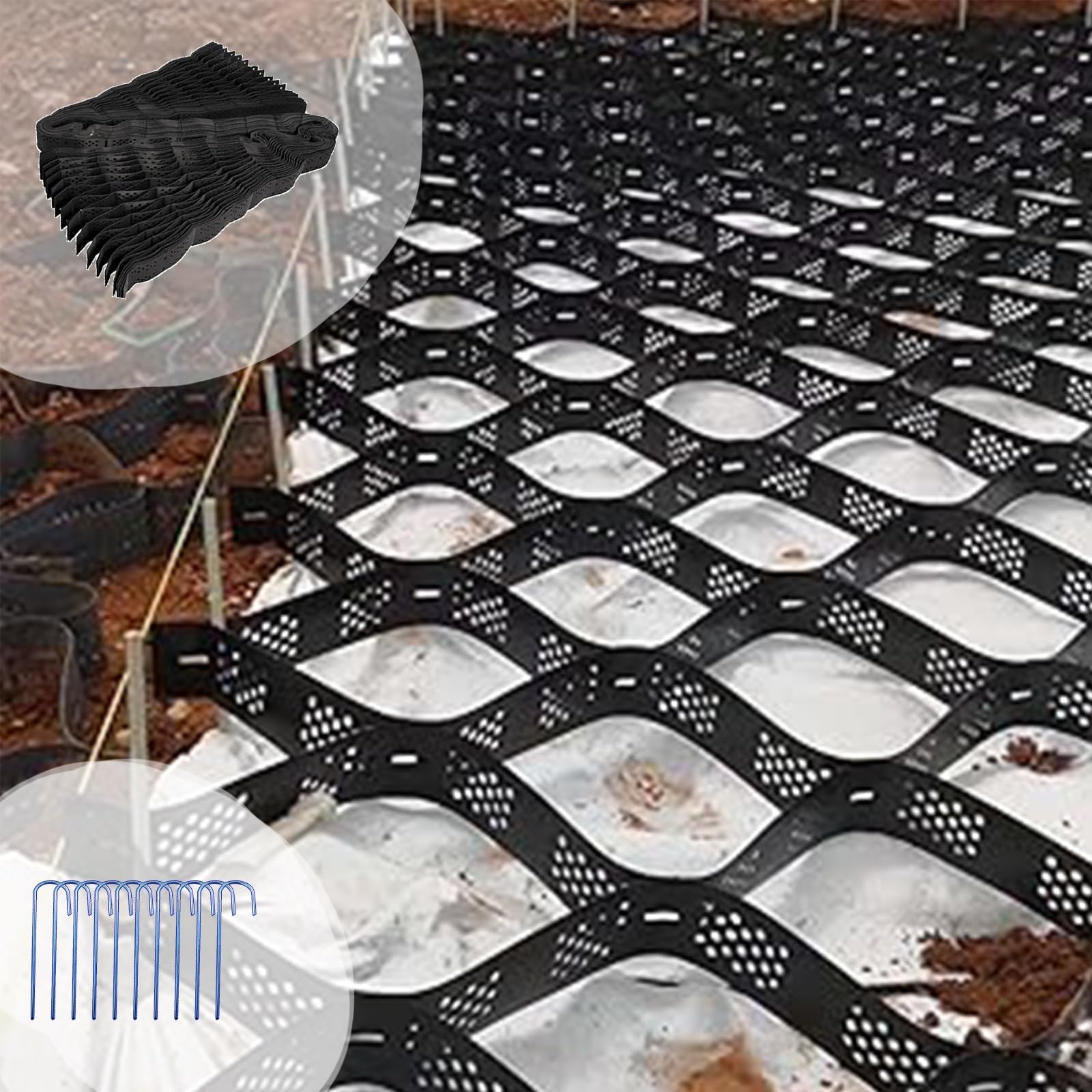 Rejilla estabilizadora de pavimento de grava de guisante de 16.4 x 31 pies, plegable y telescópica, fácil instalación con guantes, ideal para pasarelas, pistas de estacionamiento y caminos de jardín