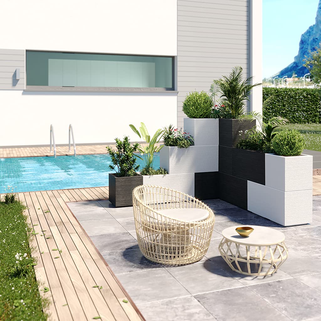 Veca Garden Fioriera Rettangolare Matheria 80 cm, Vaso per Piante con Ruote e Riserva Acqua, Plastica Resistente, Avana