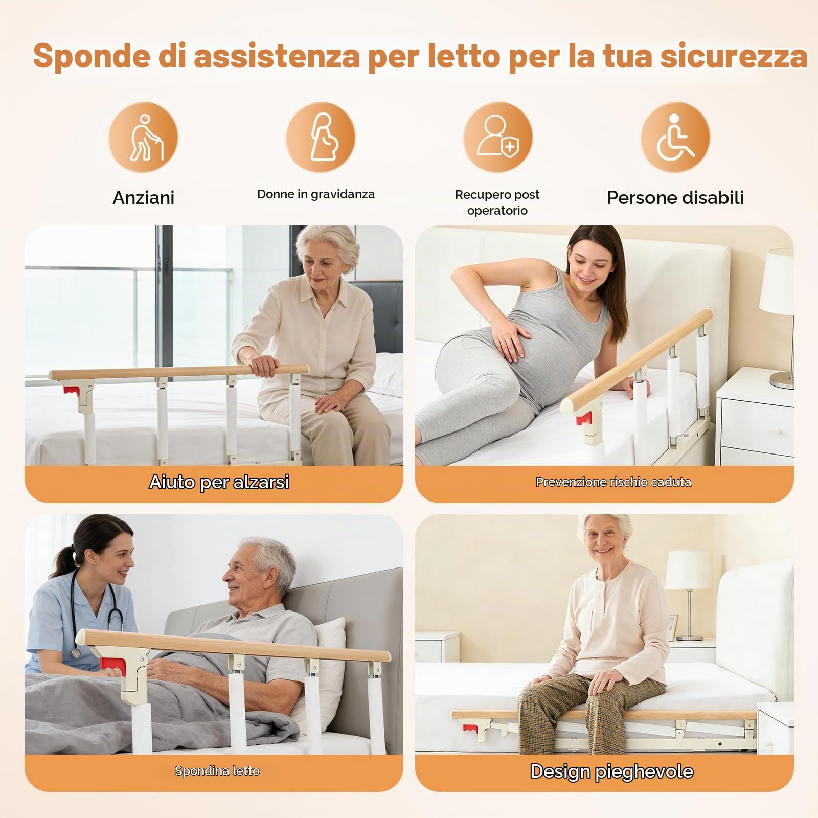 Sponda Letto Sponde per Letto per Anziani Sicurezza per Adulti Griglia per Letto Pieghevole Protezione Anticaduta per Maniglie di Sicurezza Fit King, Queen, Full, Twin