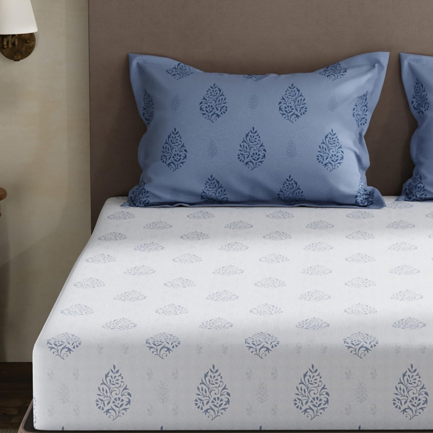 Blue Floral King Size Bedsheet Set - 100% Cotton -3 Blue Floral King Size Bedsheet Set - 100% Cotton -3