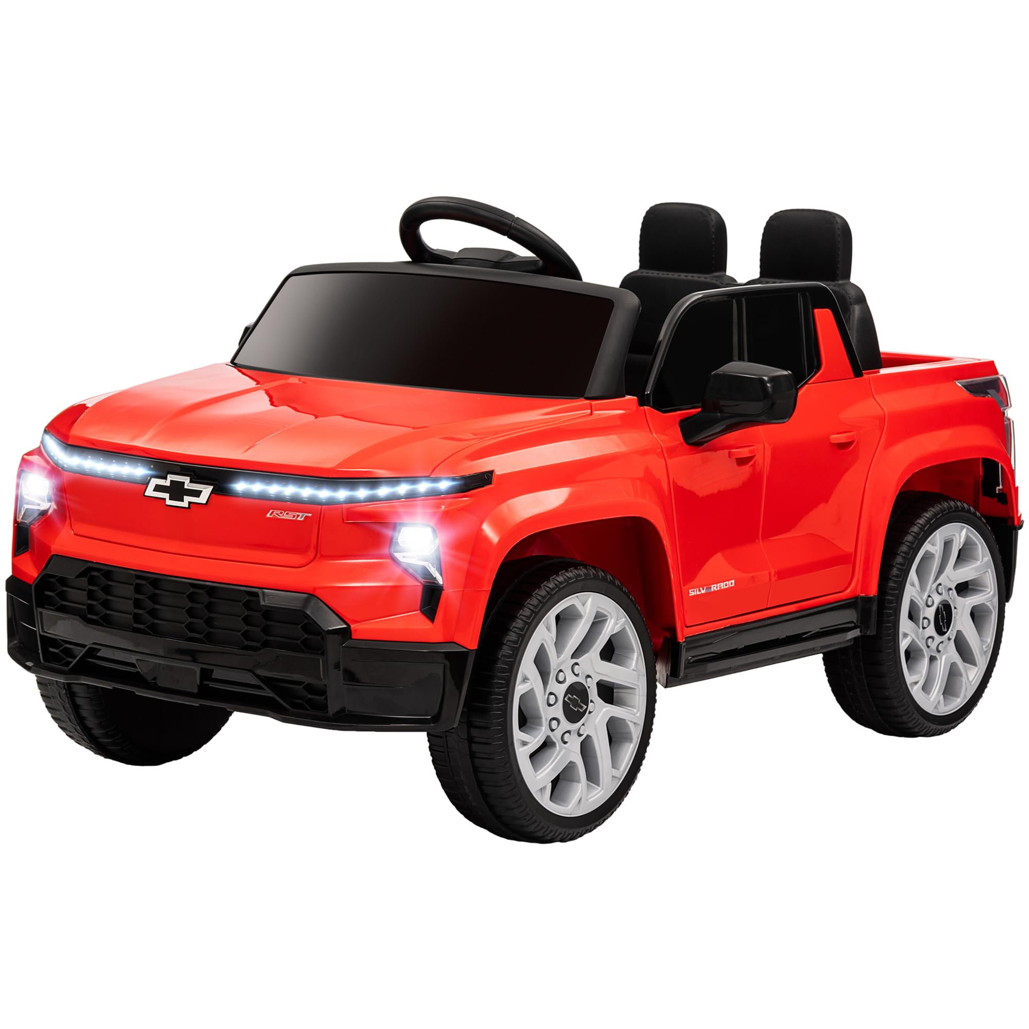 Qaba 12V Kids Ride on Truck, Chevrolet Silverado EV RST Licensed Electric Car with Parent Remote Control, Back Storage, Spring Suspension, Soft Start, Auxiliary Wheels, LED Lights, Music, MP3, Red